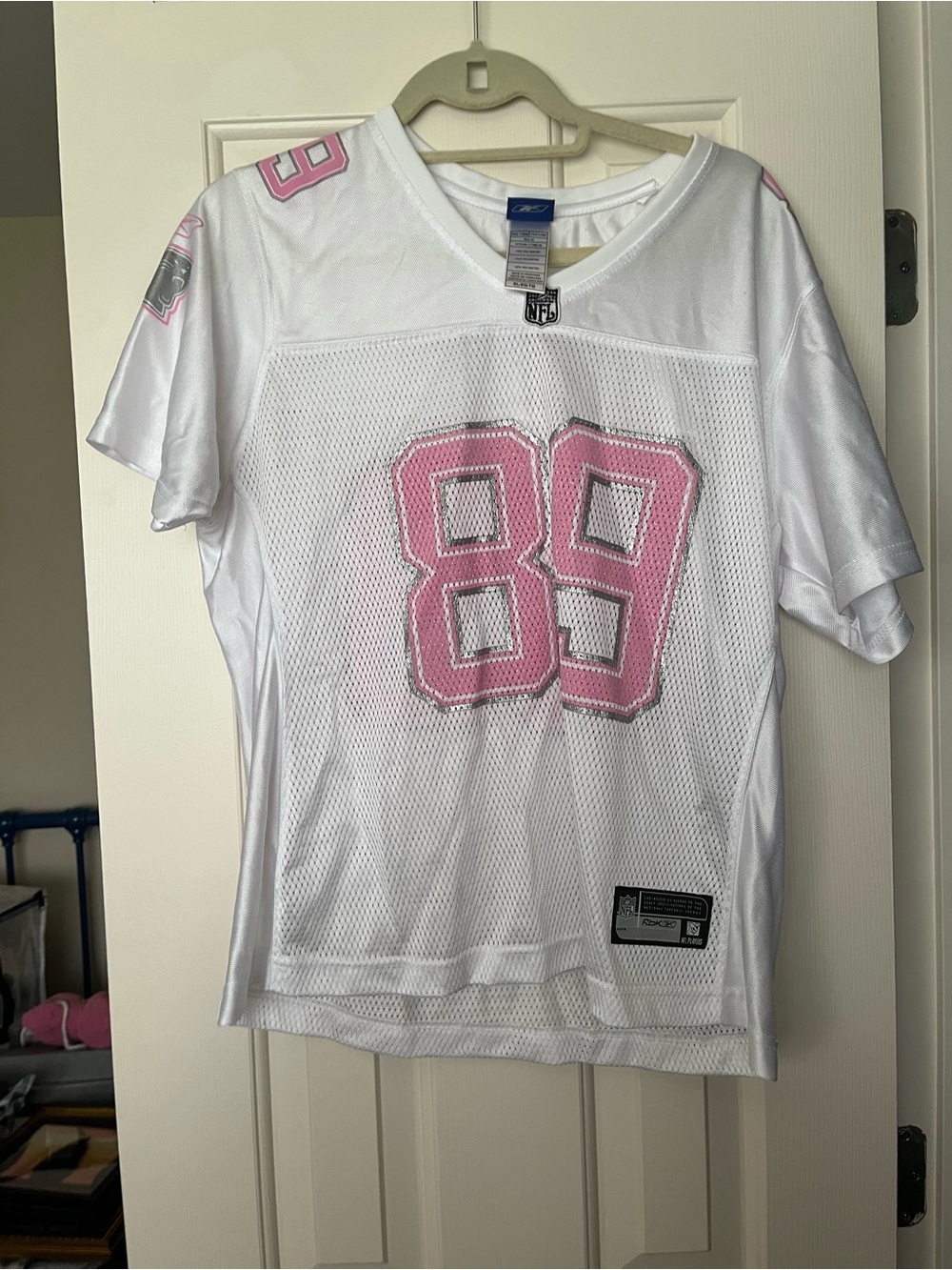 NFL Carolina Panthers Smith 89 White and Pink Mesh Football Jersey